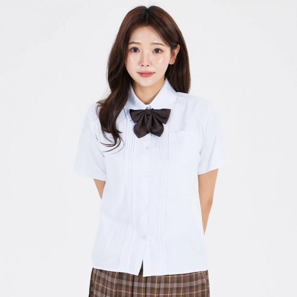 화이트 베이직 앞주름 각카라 반팔셔츠 교복 학생복.