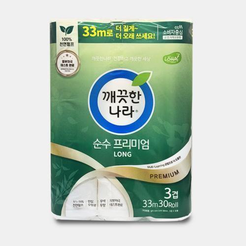 깨끗한나라 순수프리미엄 LONG 33m 30롤 화장지 두루마리 휴지