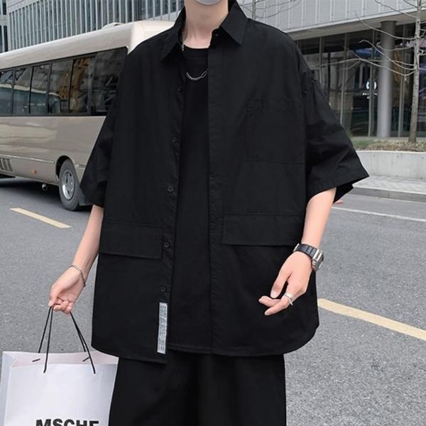 2컬러 남성 베이직 무지 오버핏 캐주얼 반팔 셔츠