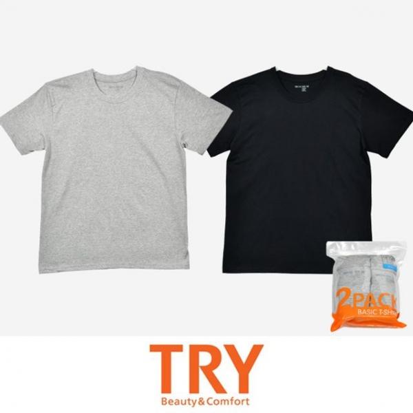 (트라이)편안한 남성 기본 라운드 반팔 티셔츠 2매입