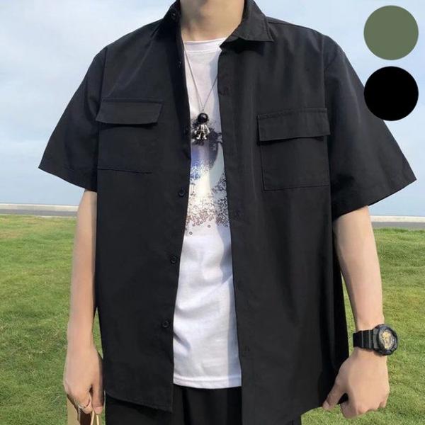 남자 큰 카라 남방 오버핏 포켓 반팔 셔츠 여름 상의