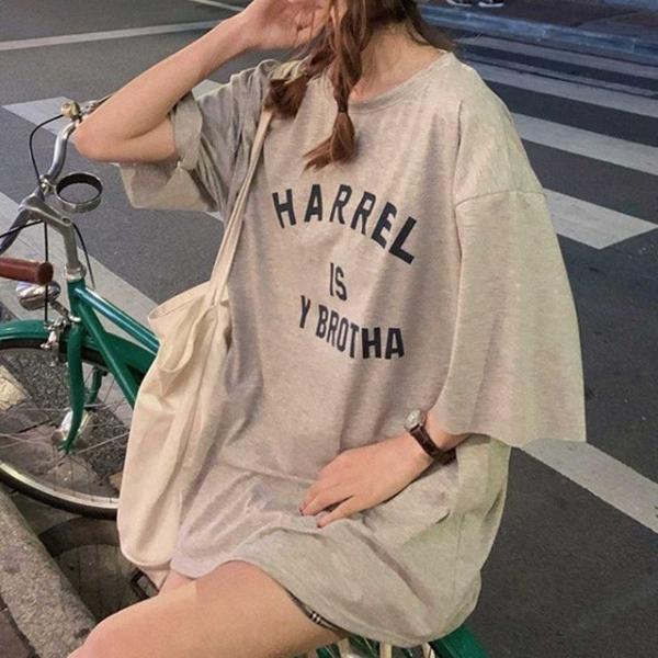 캐주얼 여자 반팔 티셔츠 라운드넥 오버핏 학생 패션