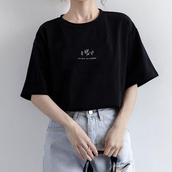 여자 여름 오버핏 U넥 레터링 실켓티 반팔 티셔츠