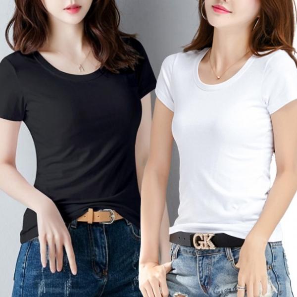 여성 여름 반팔티셔츠 기본 이너 라운드넥 U넥 슬림핏 티셔츠