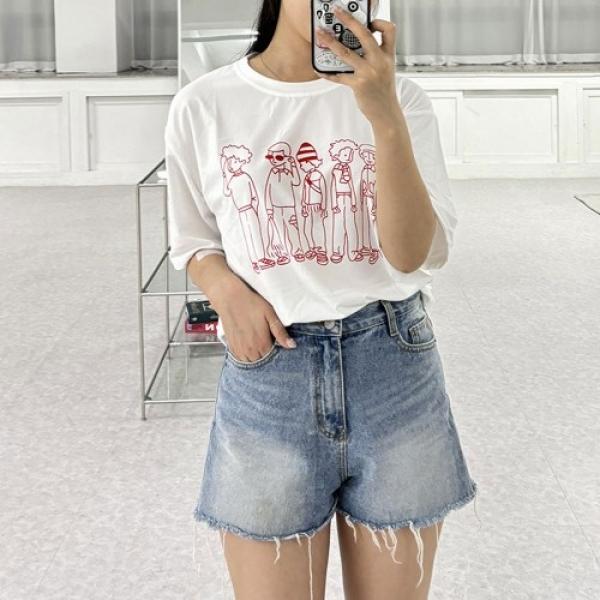 루즈핏 드로잉 프린팅 반팔 티셔츠  DK-0421