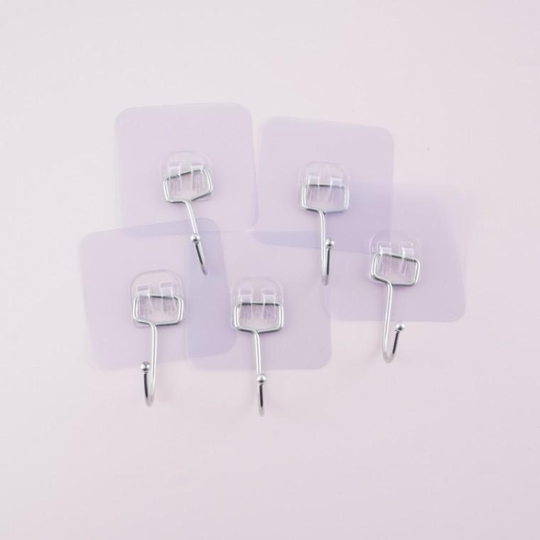 무타공 접착식 후크 고리 걸이 욕실 주방 투명 부착 매직후크 5p