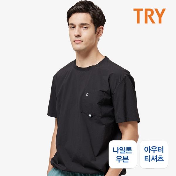 TRY 남성 쿨 액티브 우븐소재 아우터 라운드 티셔츠