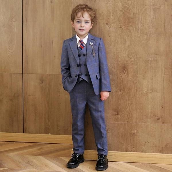 블루그레이 체크무늬 정장 턱시도 풀세트(자켓 양장