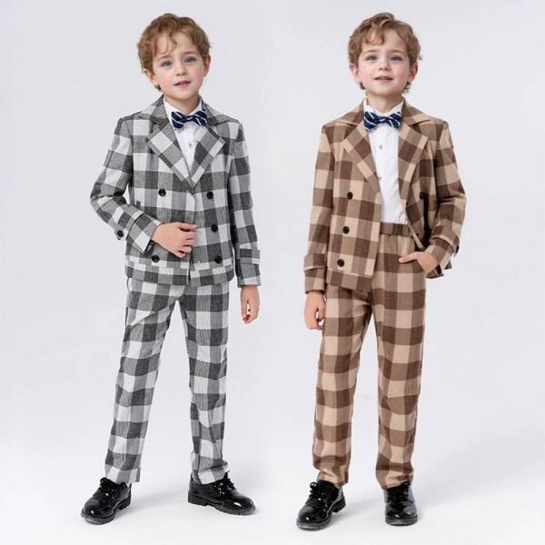 로아 깅엄체크 브레스티드 정장 턱시도 세트(자켓 셔