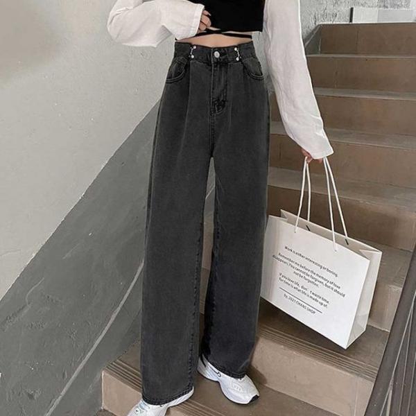 허리 후크 디테일 포인트 와이드핏 여성 팬츠