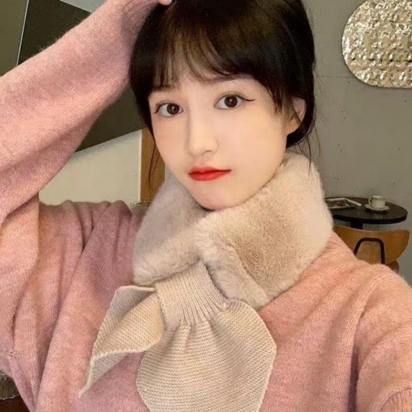 페이크 에코퍼 쁘띠 숏 니트 머플러 인조 퍼 목도리