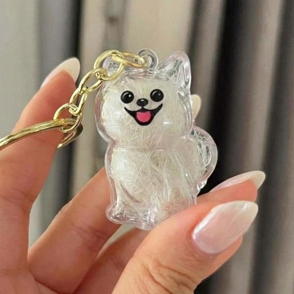 강아지 반려동물 털 뭉치 보관 투명 캡슐 키링