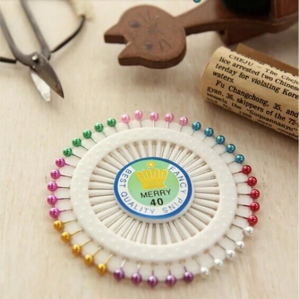 원형 해바라기 시침핀 40개 구슬 진주 핀 세트