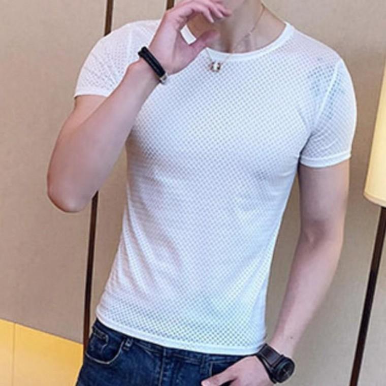 4색 1개 메시 남자 여름 쫄티 반팔 티셔츠 반팔셔츠 신축 이너웨어 슬림핏 라운드넥 비치웨어