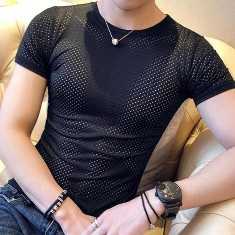 4색 1개 펀칭 남성 에어홀 여름 반팔티 통기 반팔 쫄티 비취룩 쿨티셔츠 골프 스포츠복 라운드넥