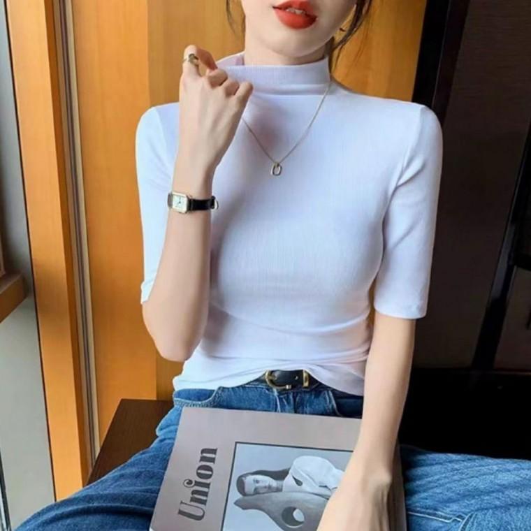 20대 30 여자 슬림 스타일 기본 무지 반목 반팔티 셔츠 셔츠반팔 니트 티셔츠