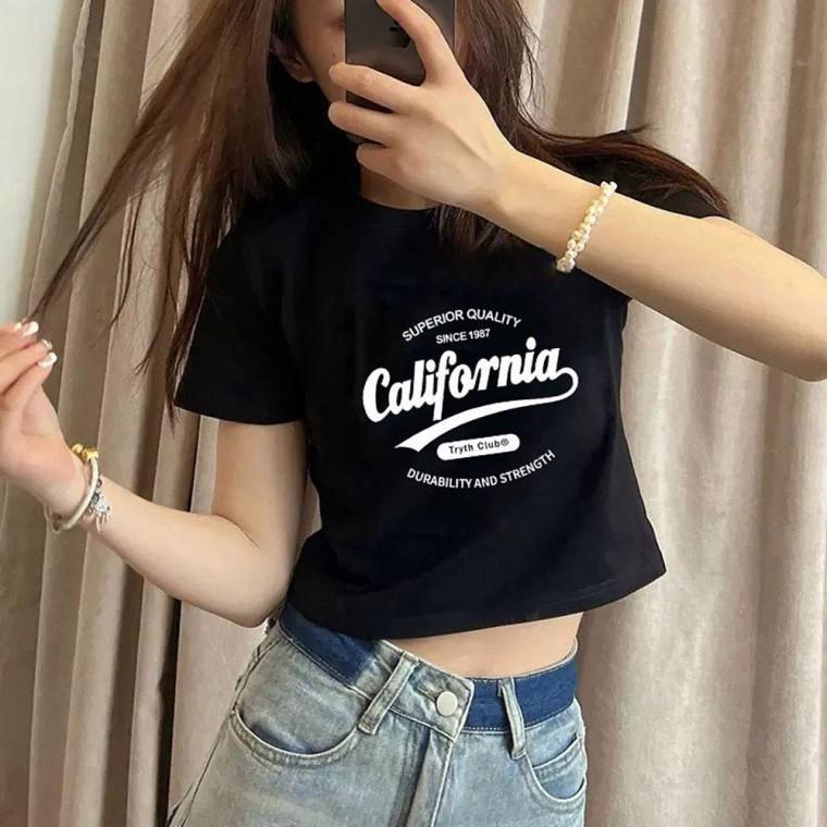 여자 빅 영문 레터링 짧은 크롭 스타일 반팔 티셔츠 반팔티 여성 크롭티 여자반팔면티