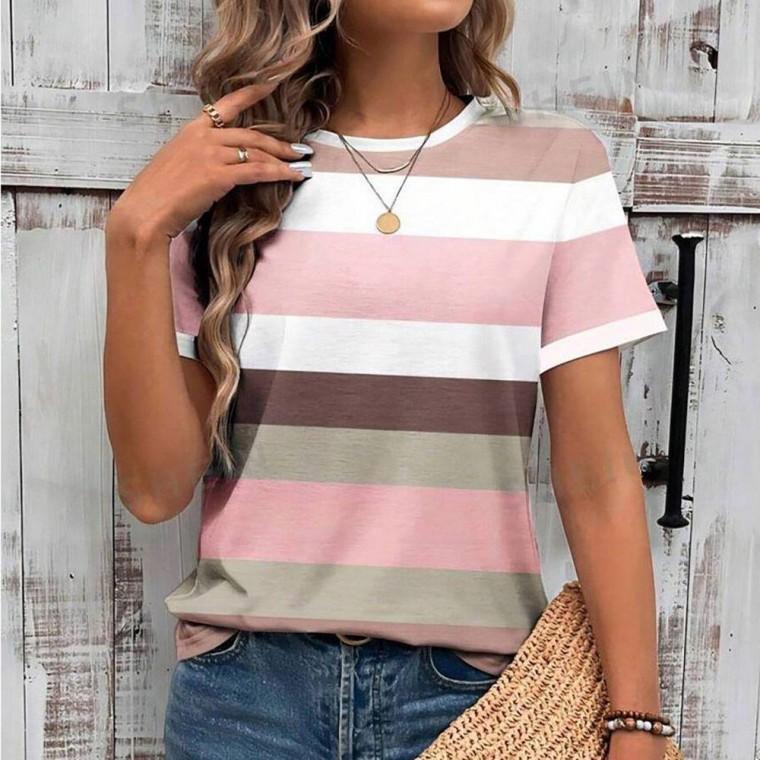 여자 스트라이프 여름 데일리 단가라 반팔티 여성 티셔츠 U넥 라운드 이너 기본 얇은