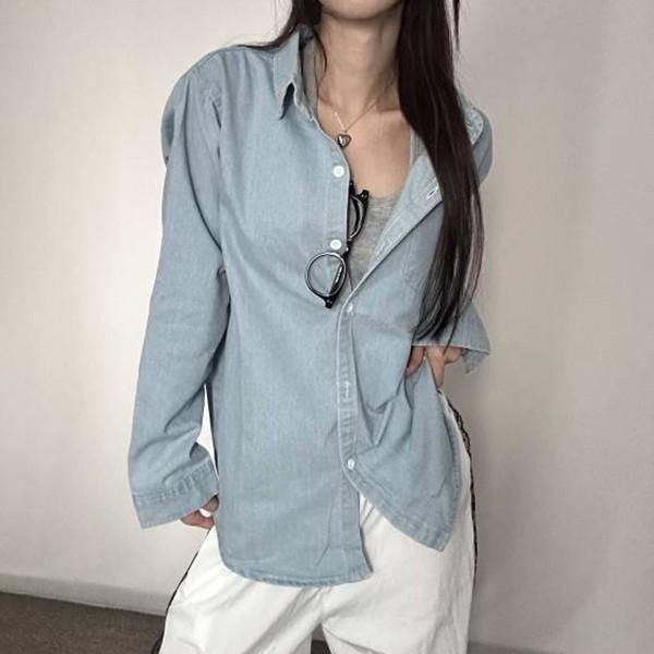 2컬러 여성 캐주얼 루즈핏 데님 카라 셔츠 IS-DN24