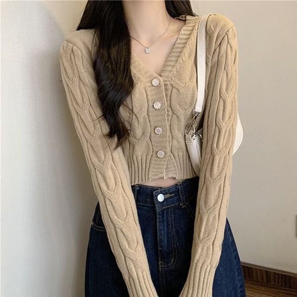 2컬러 데일리 브이넥 꽈배기 니트 가디건 LK-G027