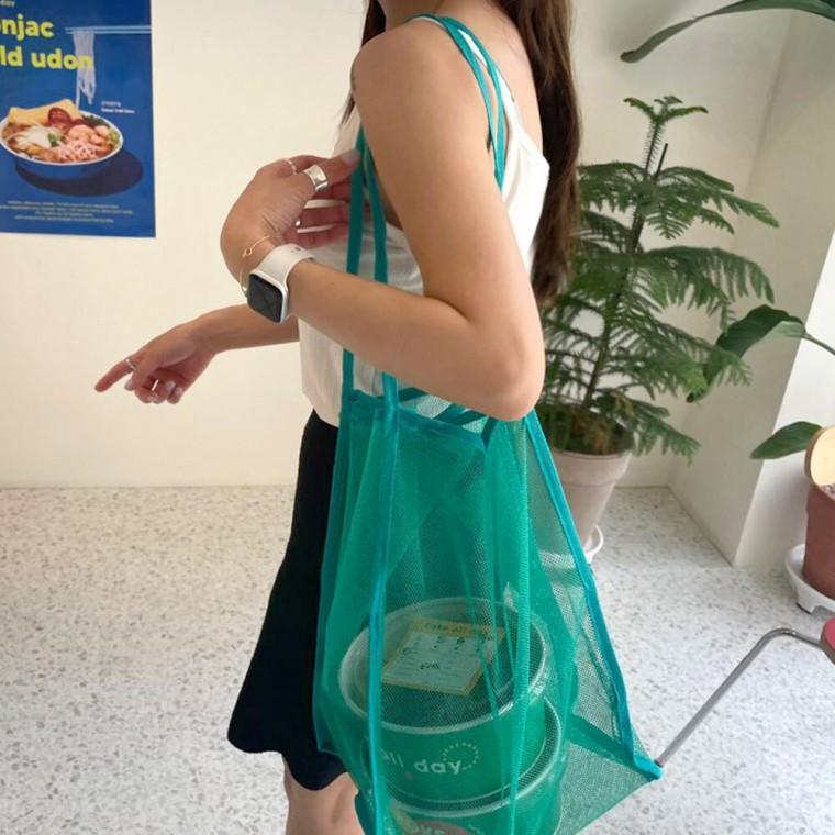 메쉬 숄더백 그린 비치백