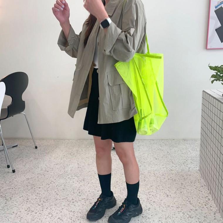 메쉬 숄더백 형광그린 비치백