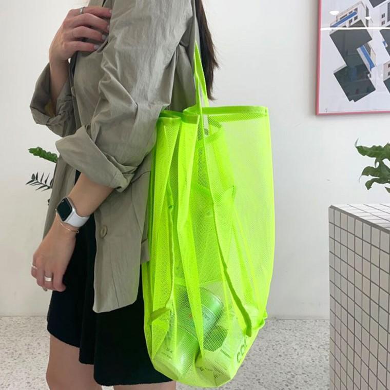 더블 메쉬 숄더백 형광그린 비치백