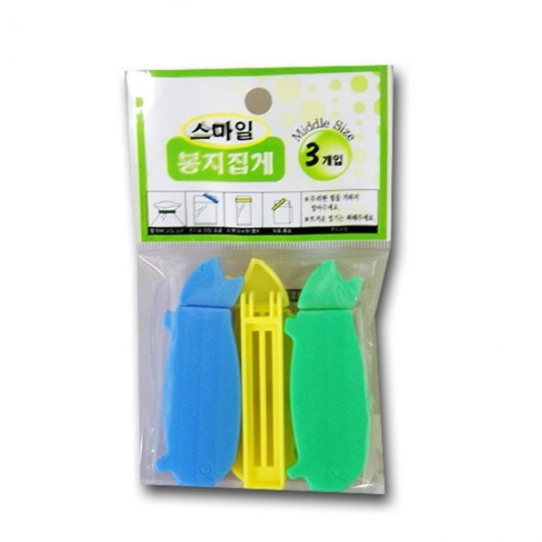 스마일 봉지 집게 밀가루 조미료 과자봉지 클립 3P