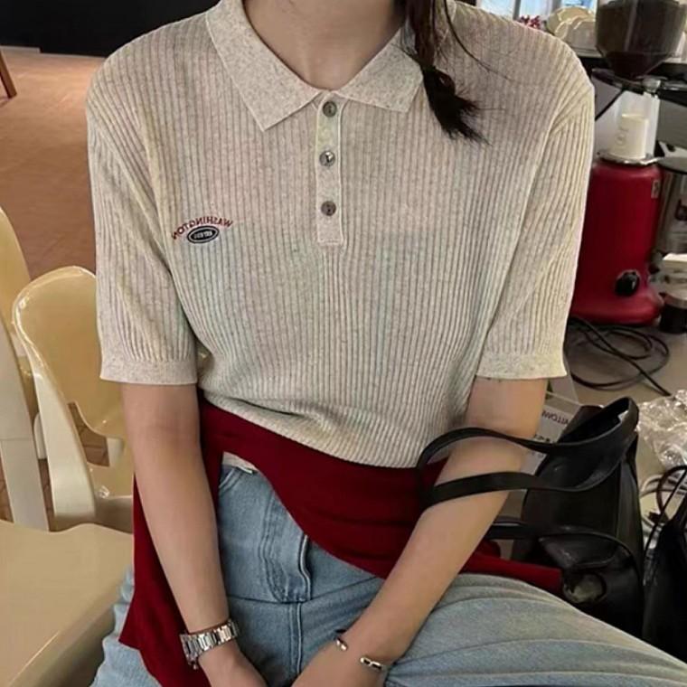 카라 여성 티셔츠 니트 시스루 데일리 여름 반팔티