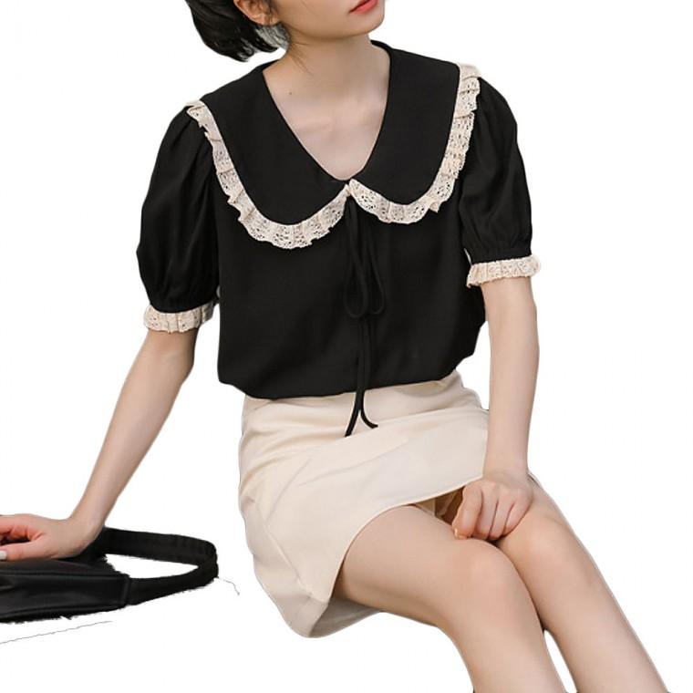 여름 빅카라 셔츠 리본 블라우스 유행 인기 레이스