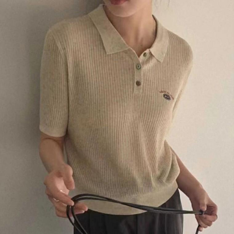 반팔티 니트 카라 여름 시스루 캐주얼 여자 티셔츠
