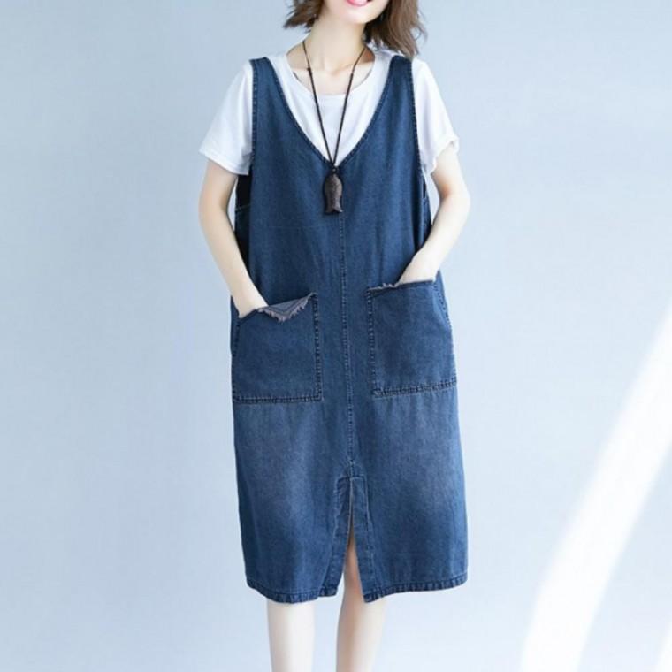 빅주머니 청원피스 바캉스 데님 여성 데일리 여름 휴가룩 편한원피스 휴가