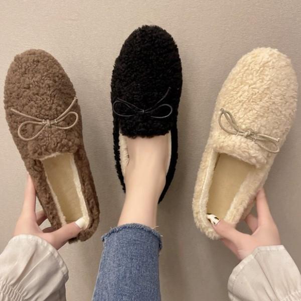 3컬러 리본장식 털안감 겨울 일상 로퍼 LK602