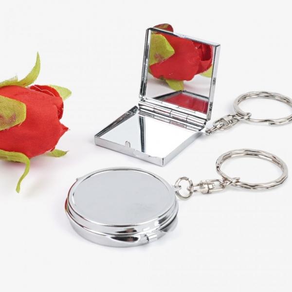 접이식 양면 스텐 미니 손거울 열쇠고리