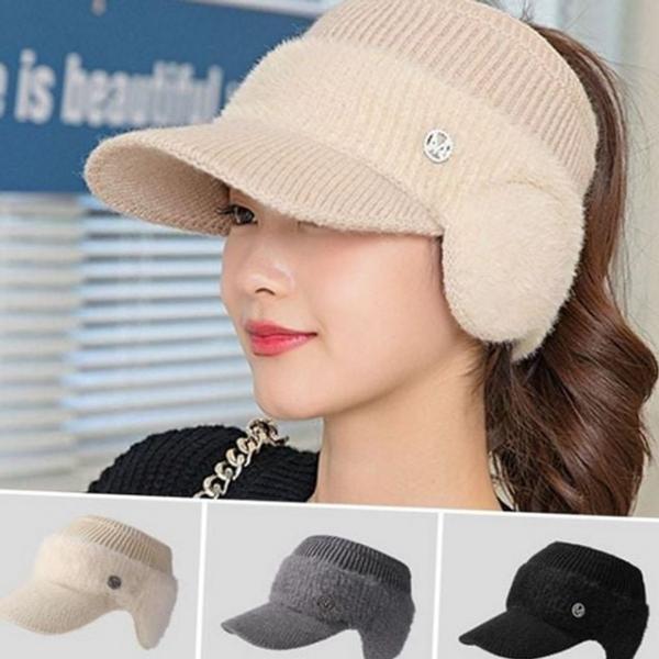 방한 겨울 골프 모자 귀마개 여성 골프 썬 캡 니트