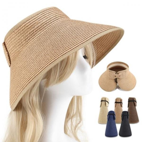 밀짚리본 돌돌이 빅챙 썬캡 ELM-288