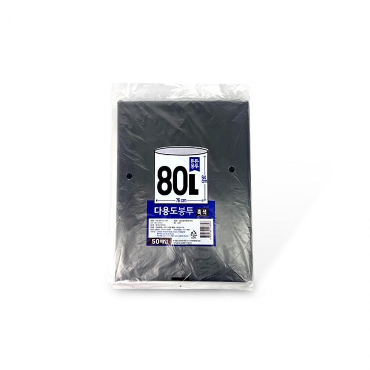 튼튼 다용도봉투 80L(76x94cm 50매) 흑색 분리수거 비닐봉지 비닐봉투 검정비닐 재활용비닐