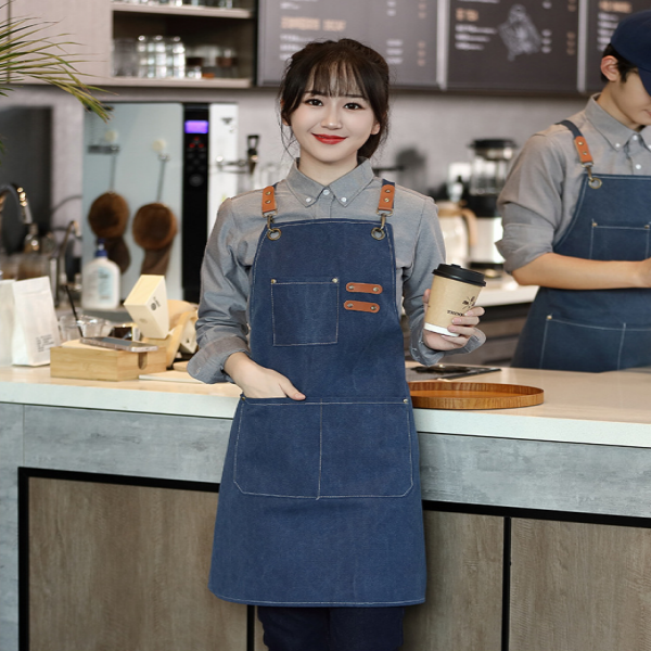 메르올린 네이비 캔버스 방수 앞치마 카페 바리스타 미용실 어린이집 네일샵 주방 에이프런 빅사이즈