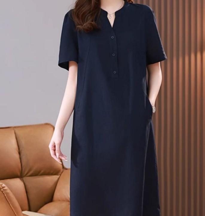 앞면 버튼 브이넥 홈웨어 원피스 ST1859