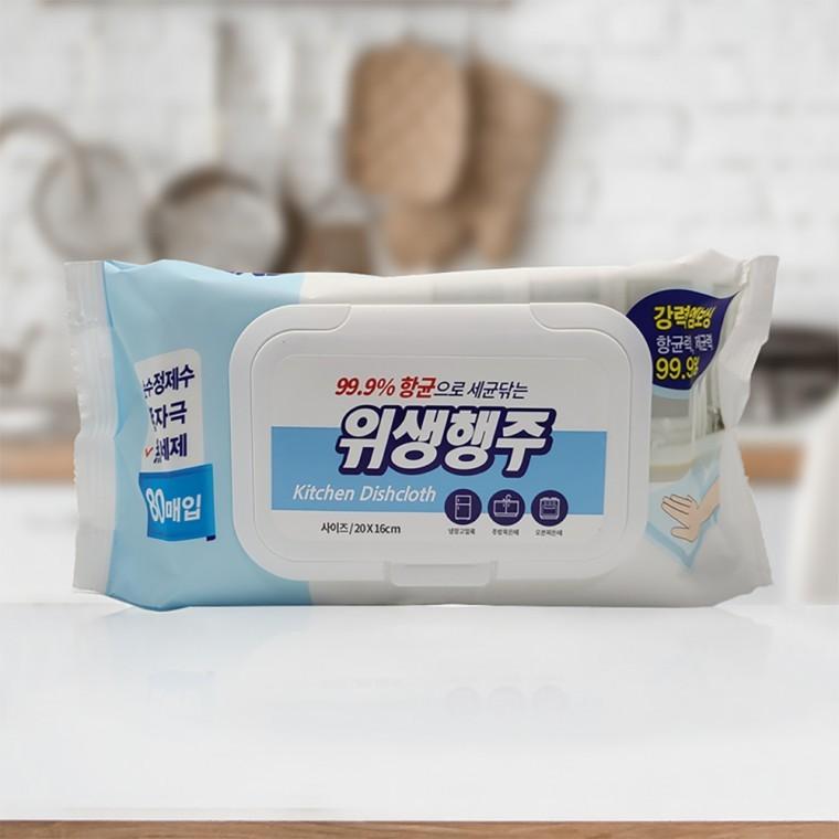 99.9% 항균 무세제 위생행주 80매 캡형 주방청소용 다목적 물티슈형 행주