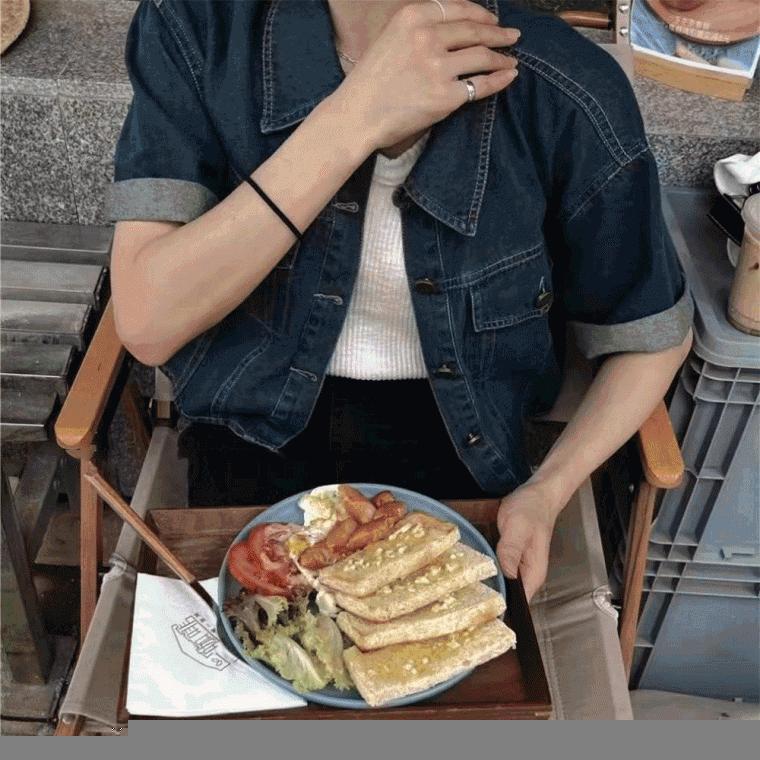 리쿠 워싱 크롭 데님셔츠