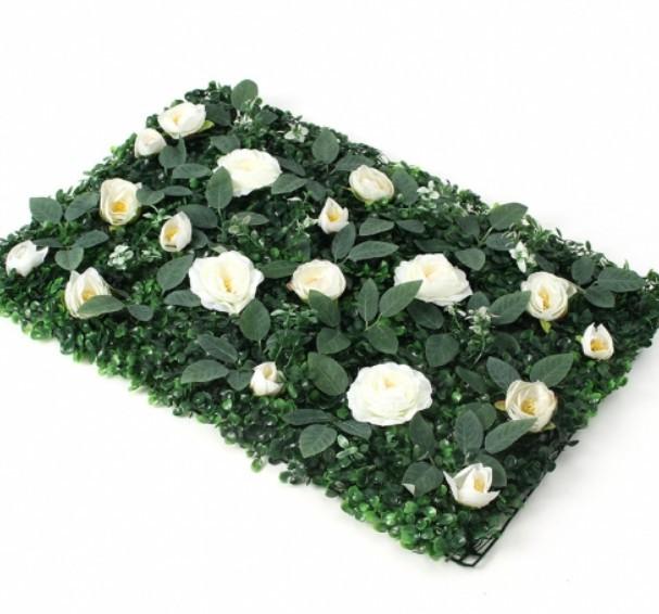 벽장식 공간플라워 조화 꽃벽 인조잔디(60x40cm 화이트로즈) DP72272