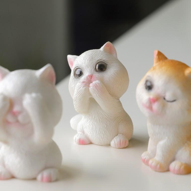 고양이 피규어 장식소품 동물 미니어처 4개 세트