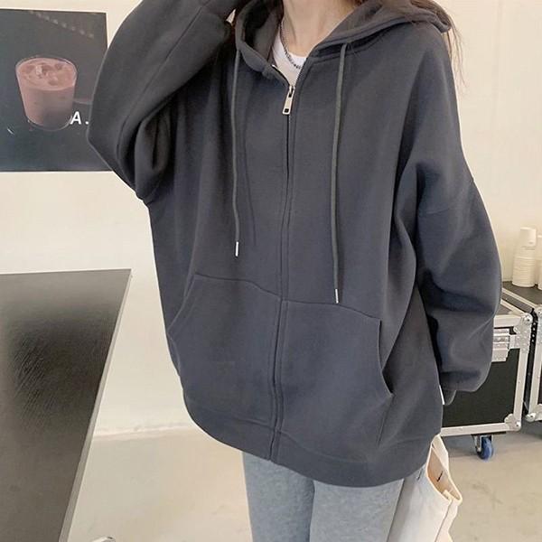 여성 2컬러 데일리 오버핏 무지 후드집업 LK-HD03