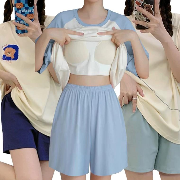 베어 반팔 캡내장 홈웨어 세트