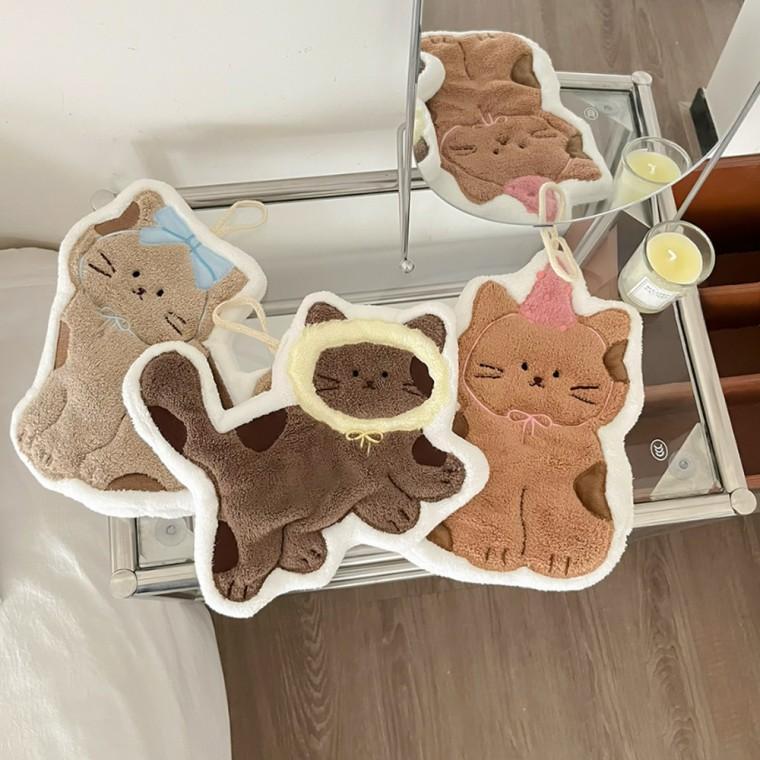 [지앤지] OA 고양이 주방 핸드타올 고리수건 어린이집 준비물 극세사 욕실 화장실