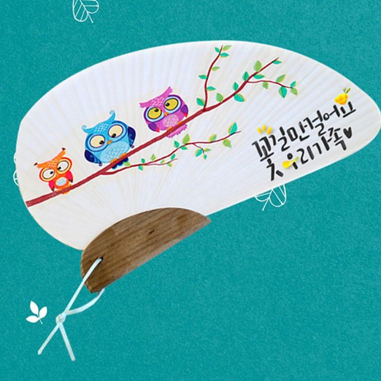냅킨아트 조개부채 만들기 종이부채 공예 부엉이 가족