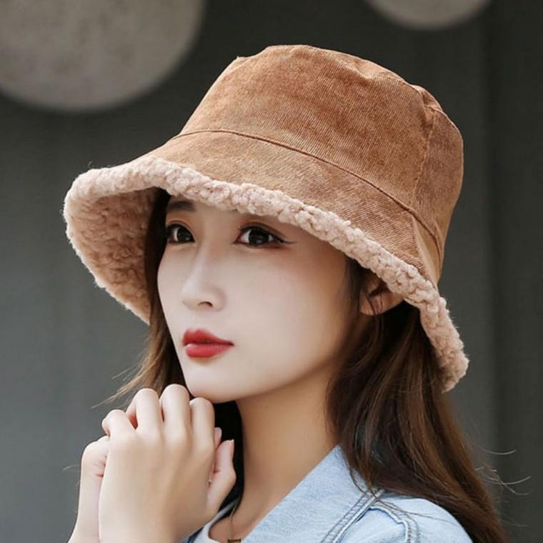 고급스러운 코튜로이 소재 안감 뽀글이 여성 버킷햇