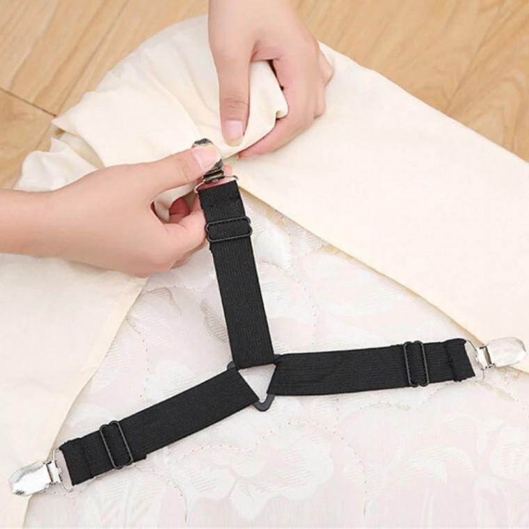 SelM 침대 시트 커버 홀더 블랙 4pcs고정 밴드 이불 밀림 방지 집게 매트리스 클립 패드