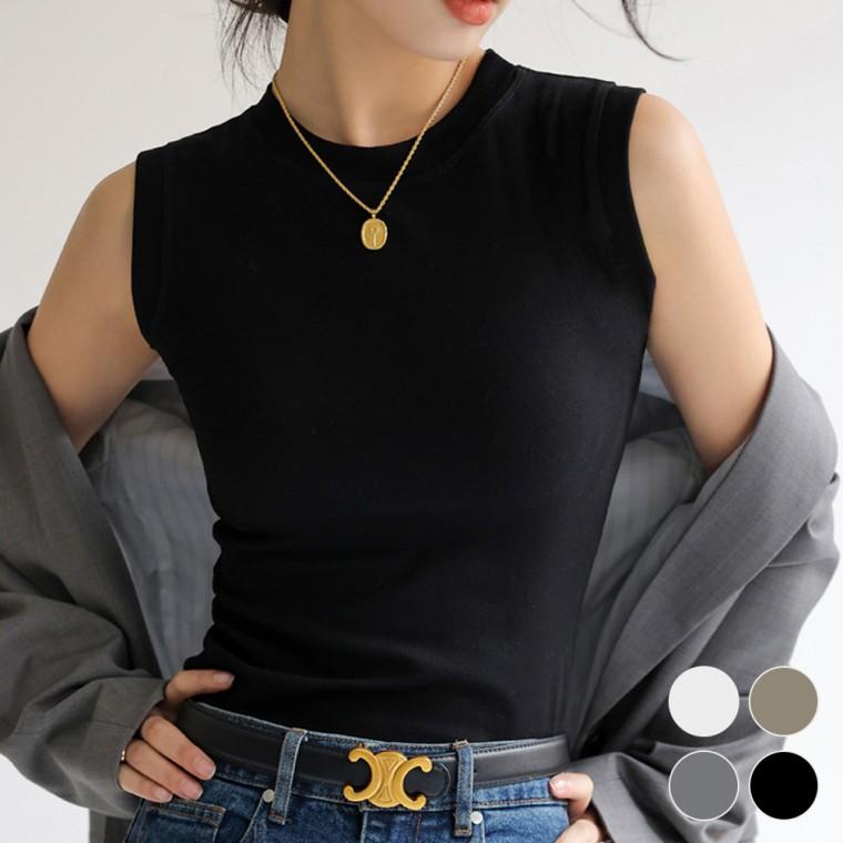 신축성 좋은 기본스타일 라운드넥 여성 민소매 티셔츠